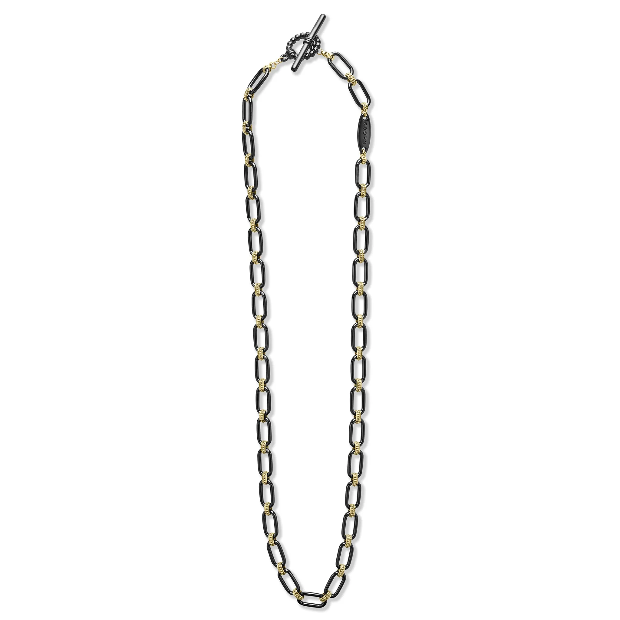LAGOS Signature Caviar 18K Gold and Black Ceramic Link Necklace