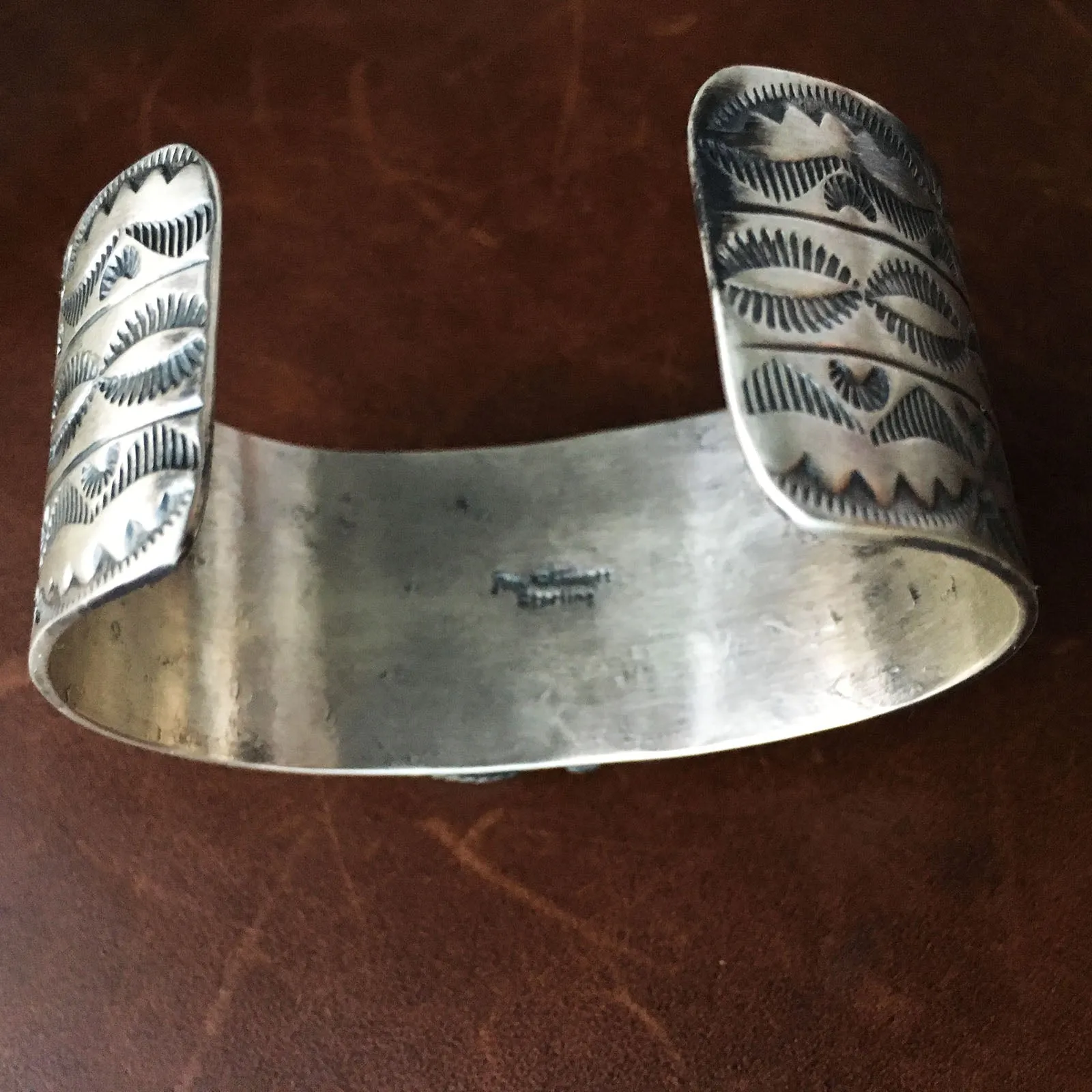 Light Blue Carico Lake Turquoise Stamped Sterling Silver Overlay Bracelet Cuff