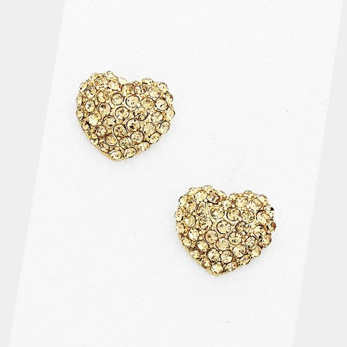 Light Topaz Crystal Pave Heart Stud Pageant Earrings | Small Stud Earrings for Little Girls | 152212