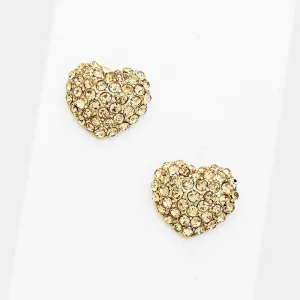 Light Topaz Crystal Pave Heart Stud Pageant Earrings | Small Stud Earrings for Little Girls | 152212