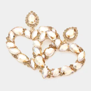 Light Topaz Crystal Stone Open Heart Pageant Earrings  | Statement Jewelry | 608272
