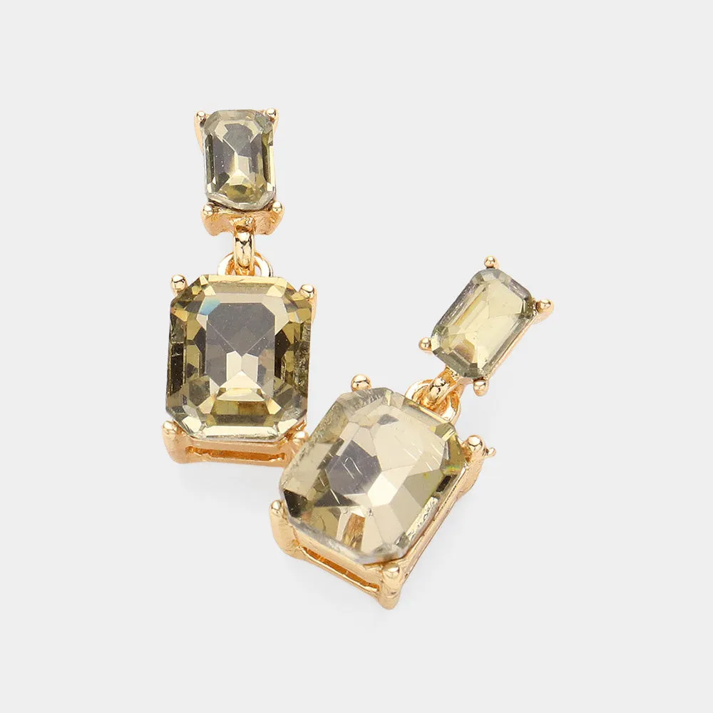 Light Topaz Emerald Cut Crystal Interview Earrings  | Light Topaz Cut Pageant Earrings  | 634494