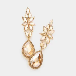 Light Topaz Marquise and Teardrop Stone Dangle Pageant Earrings  | Light Topaz Drop Earrings |  610706