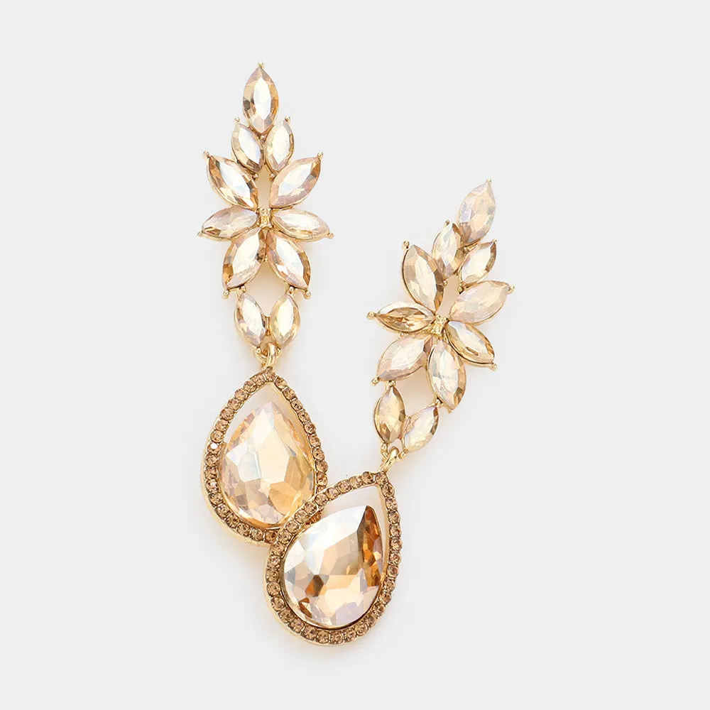 Light Topaz Marquise and Teardrop Stone Dangle Pageant Earrings  | Light Topaz Drop Earrings |  610706