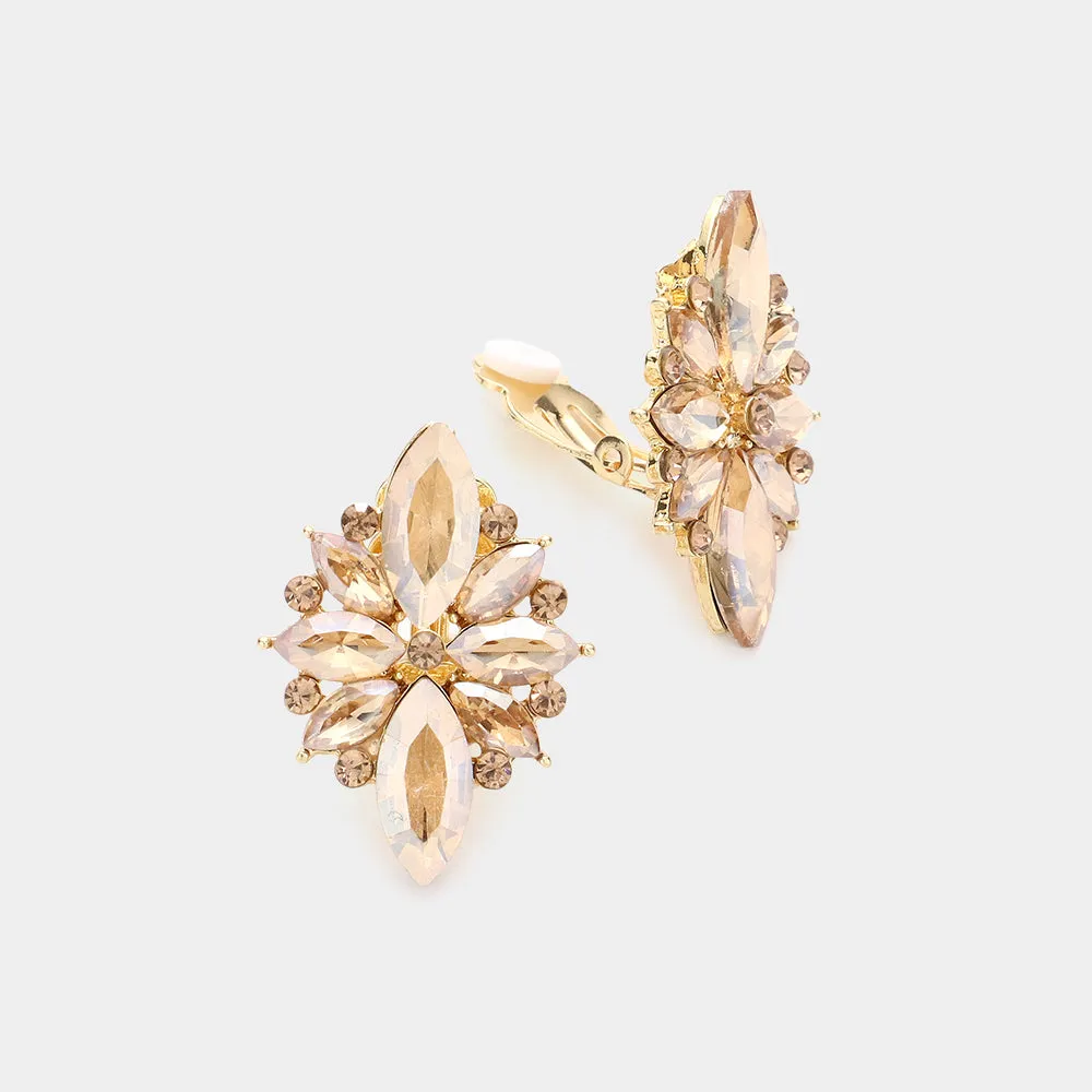 Light Topaz Marquise Stone Cluster Clip On Pageant Earrings  | Interview Earrings |584291