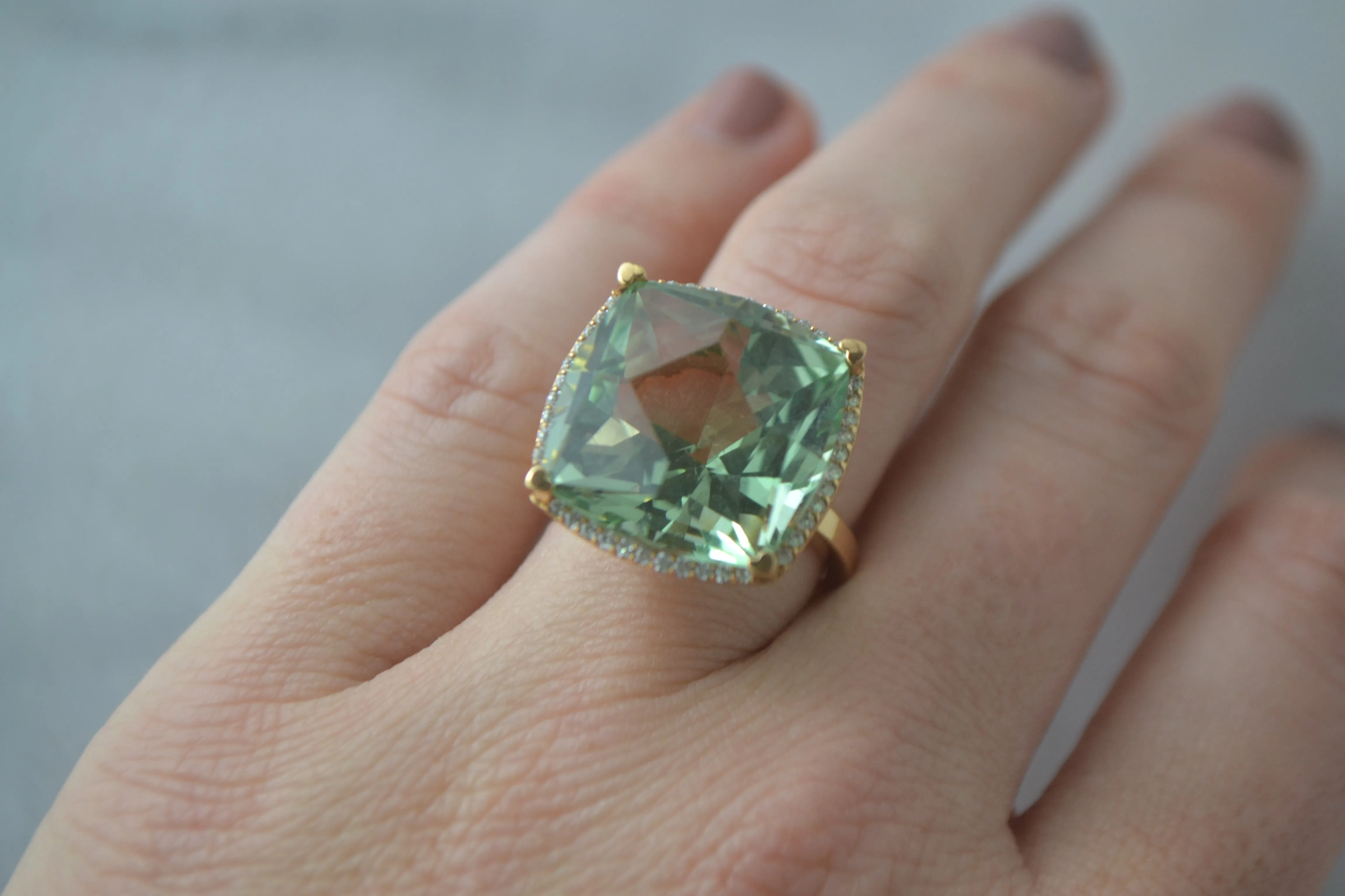 Lisa Nik 17mm Square Cut Green Amethyst Ring