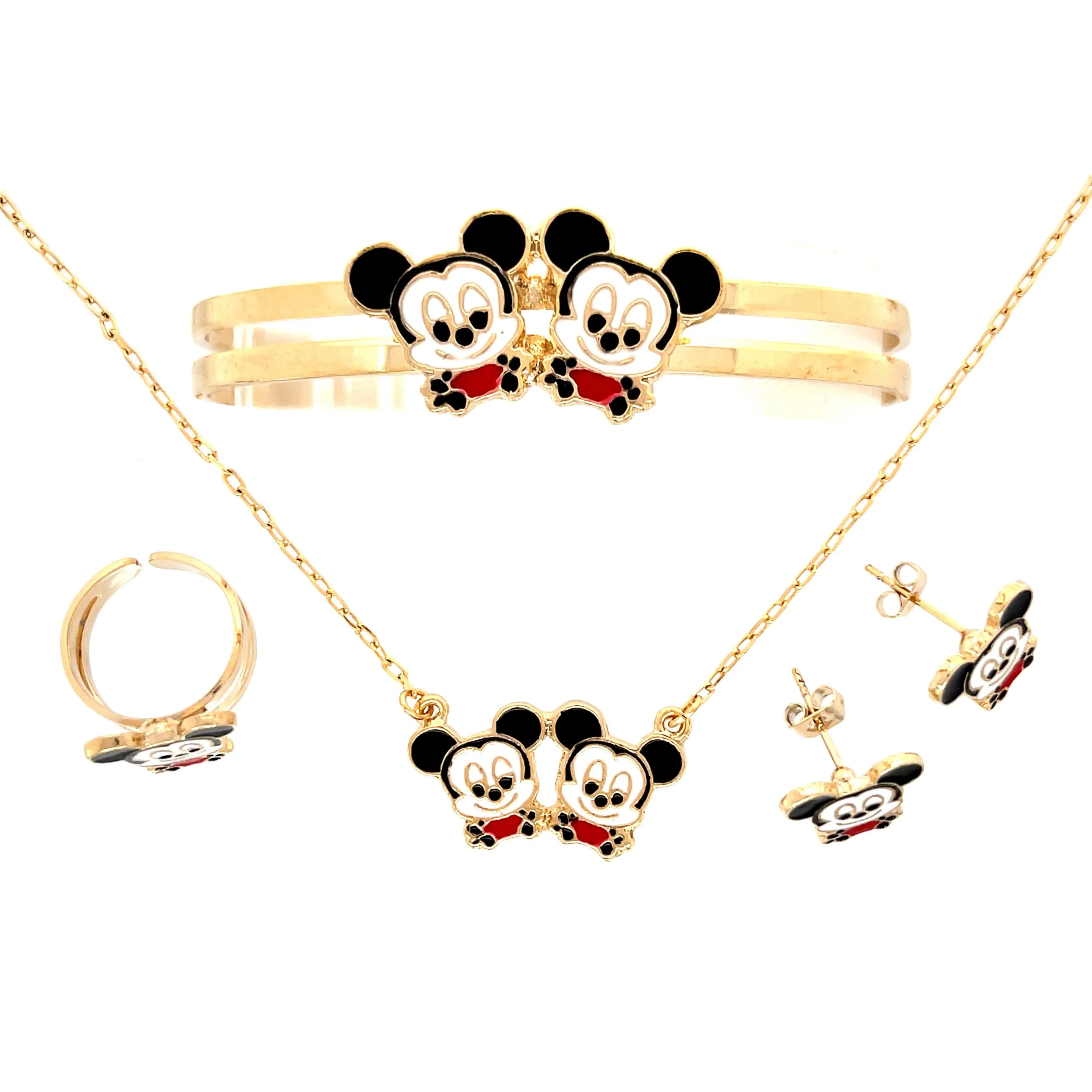 Little baby mouse Jewelry Set for girls Necklace, cuff bracelet, stud earrings and ring 10k gold filled
