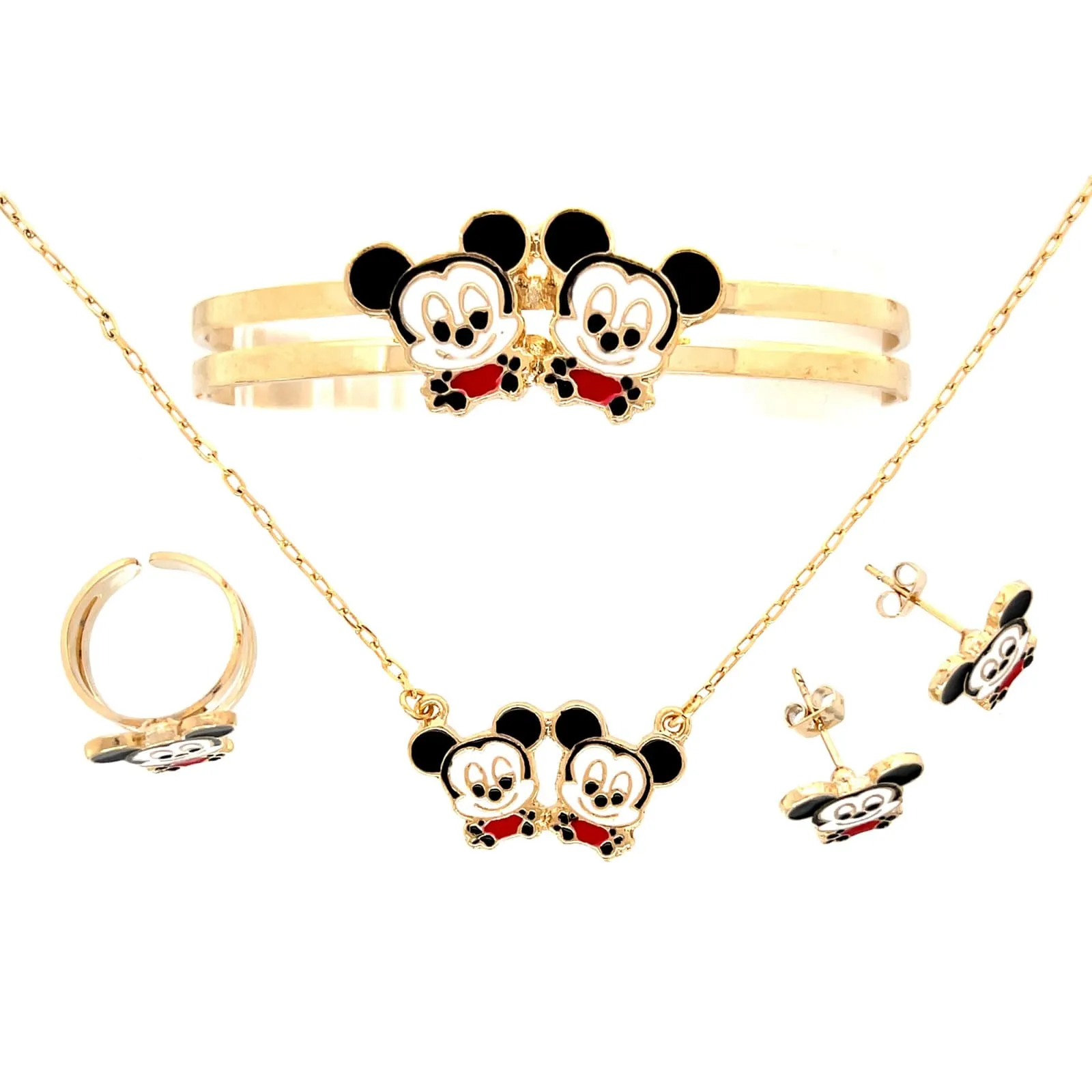 Little baby mouse Jewelry Set for girls Necklace, cuff bracelet, stud earrings and ring 10k gold filled