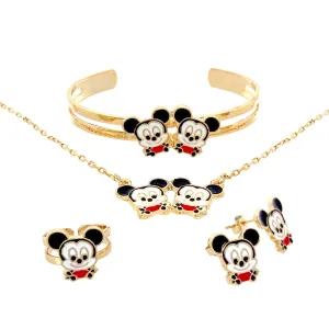 Little baby mouse Jewelry Set for girls Necklace, cuff bracelet, stud earrings and ring 10k gold filled