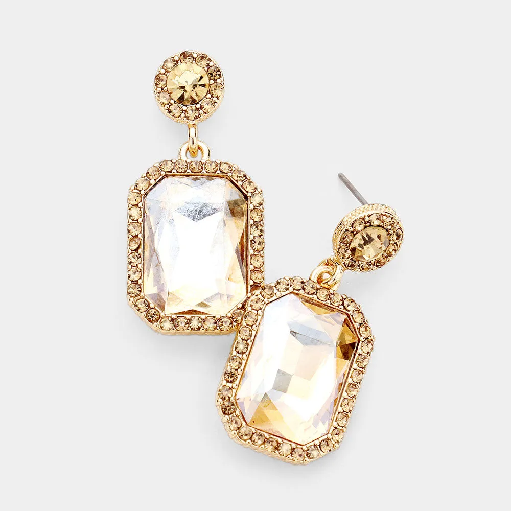 Little Girls Topaz Crystal Rectangle Pageant Earrings  | 440834