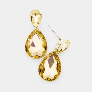 Little Girls Topaz Small Crystal Drop Pageant Earrings  on Gold  | 436894