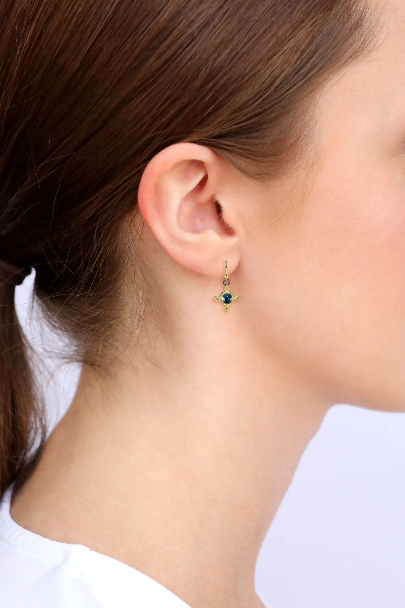LONDON BLUE TOPAZ CRIVELLI CROSS DROP EARRING