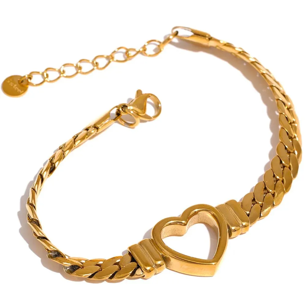 Love Heart Cuban Chain Stainless Steel Metal Bracelet