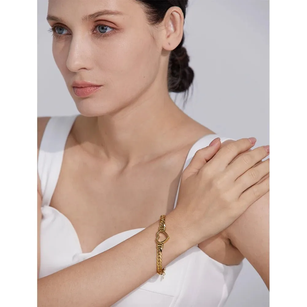 Love Heart Cuban Chain Stainless Steel Metal Bracelet