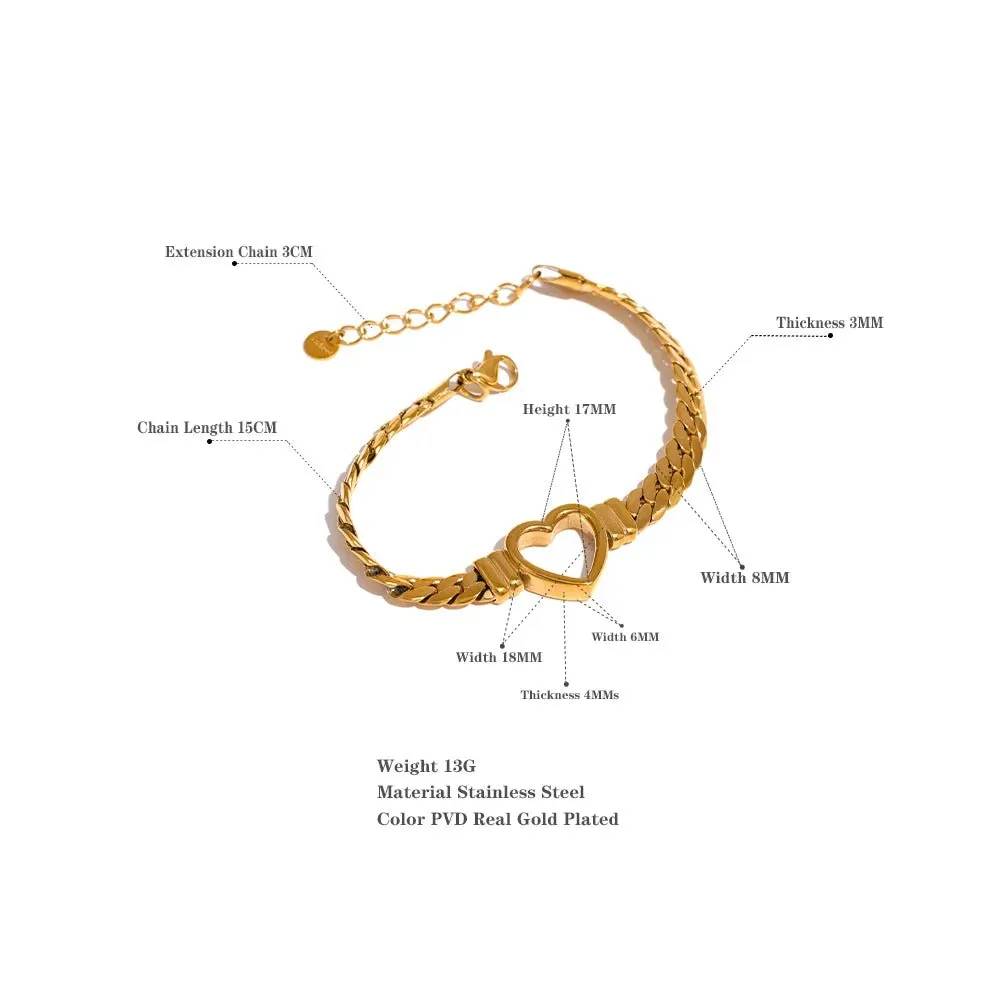 Love Heart Cuban Chain Stainless Steel Metal Bracelet