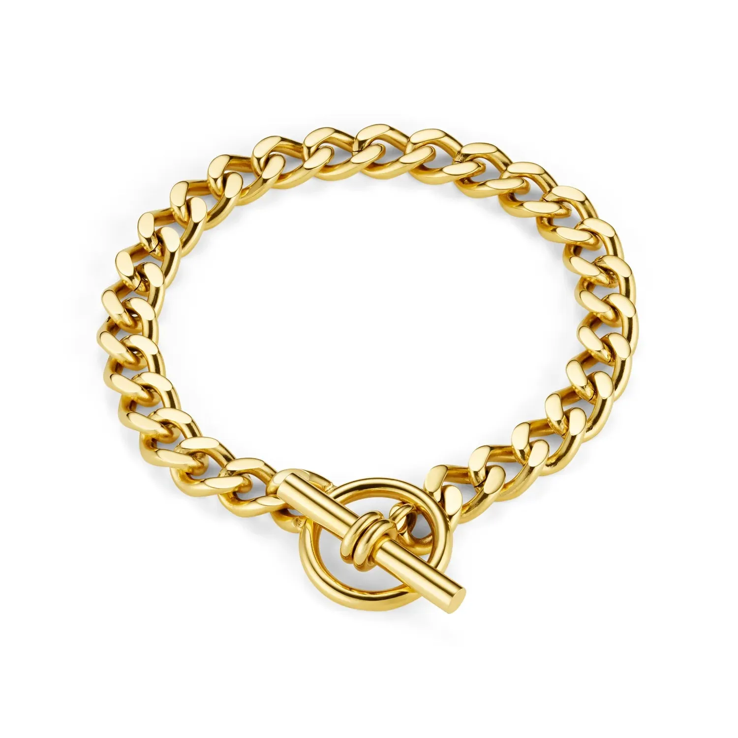 LUXE Flat Curb T-bar Bracelet | Gold