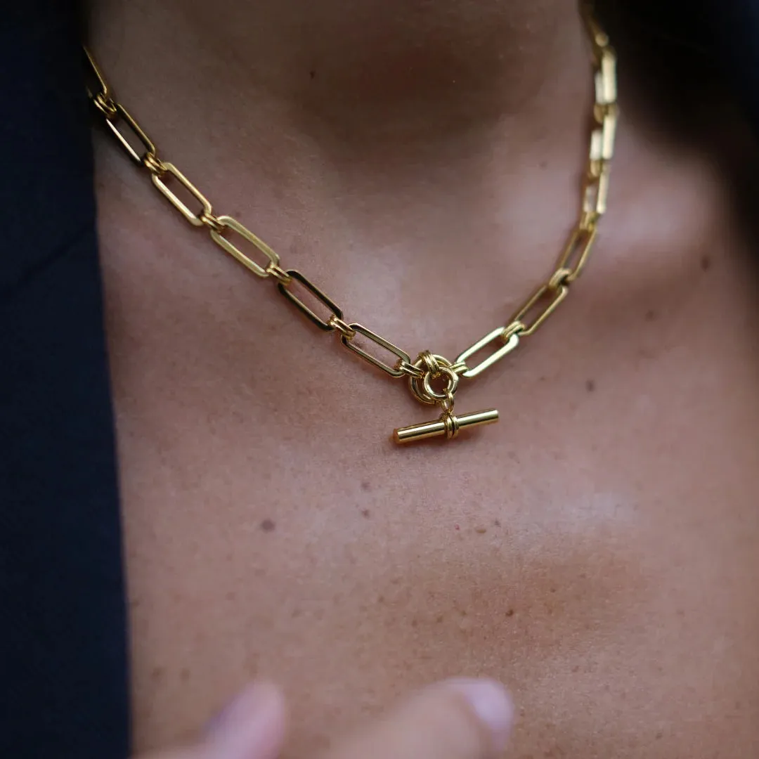 LUXE Linear Link T-Bar Necklace | Gold