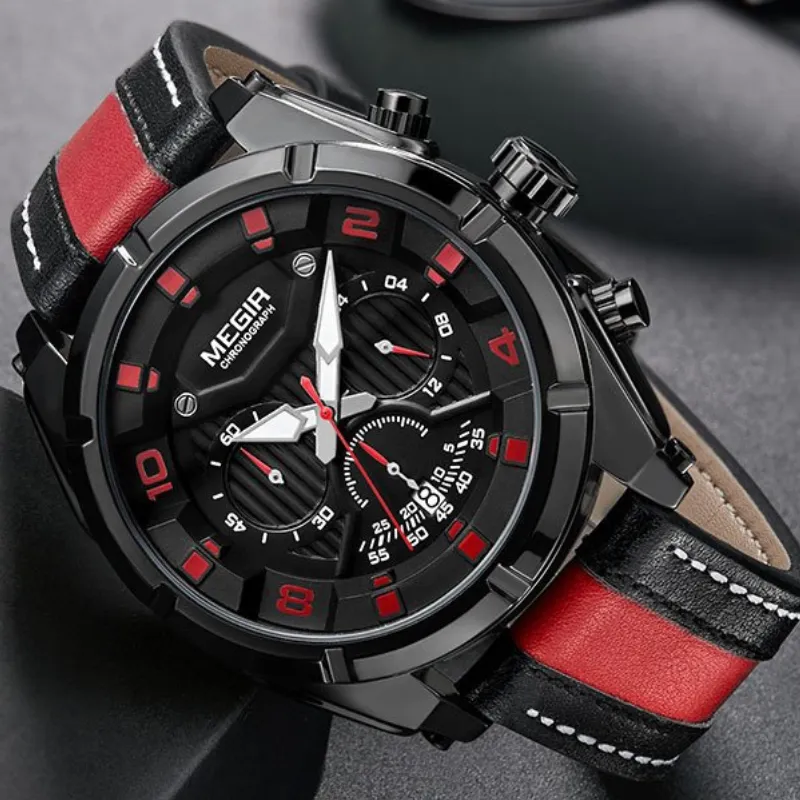 LUXURIOUS LEATHER MILITARY SPORT CHRONOGRAPH WATCH | Elegance Meets Functionality