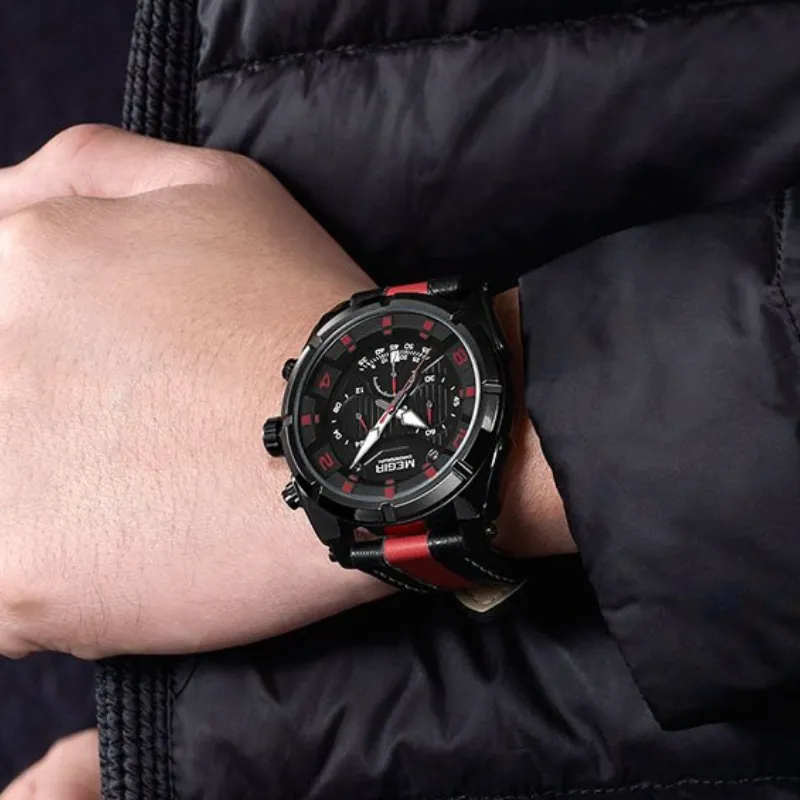 LUXURIOUS LEATHER MILITARY SPORT CHRONOGRAPH WATCH | Elegance Meets Functionality
