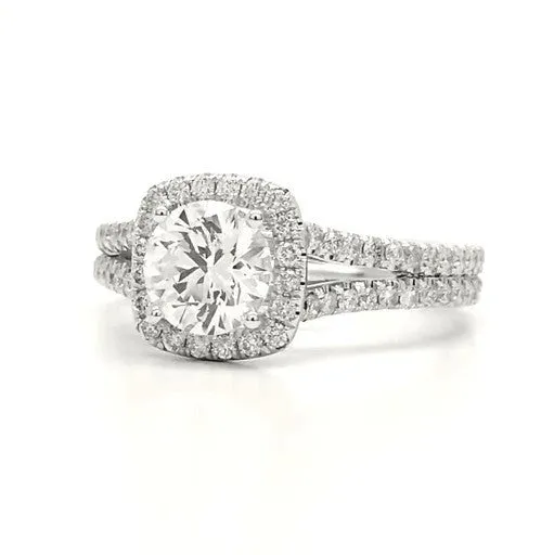 Madchen - Split Shank Pillow Shape Halo Engagement Ring