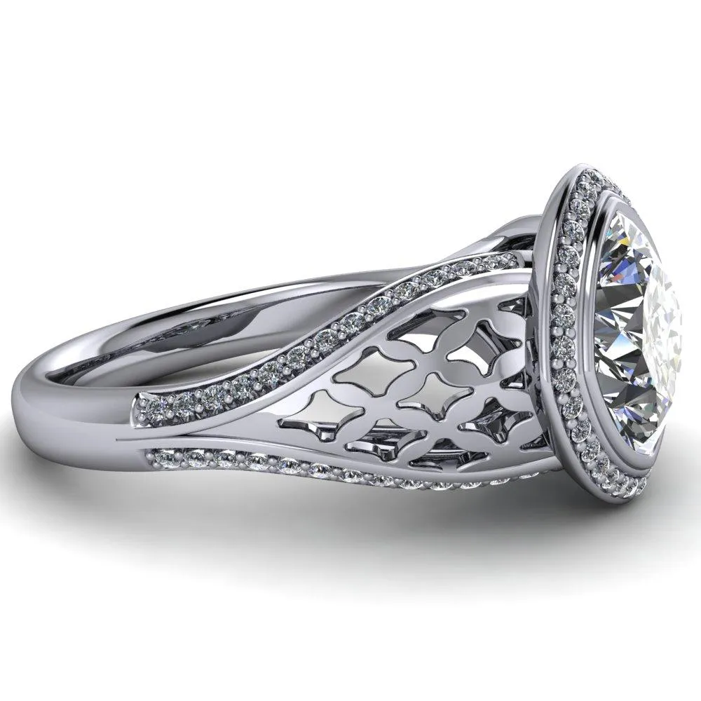 Magda Cushion Center Stone Bezel Halo Engagement Ring