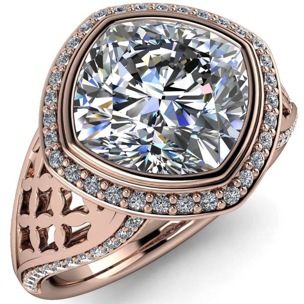 Magda Cushion Center Stone Bezel Halo Engagement Ring