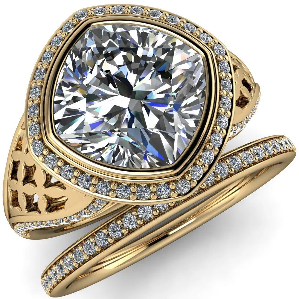 Magda Cushion Center Stone Bezel Halo Engagement Ring