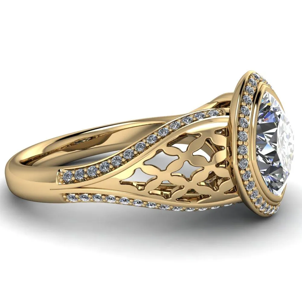 Magda Cushion Center Stone Bezel Halo Engagement Ring