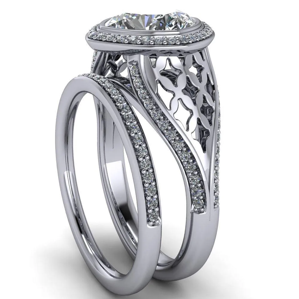 Magda Cushion Center Stone Bezel Halo Engagement Ring