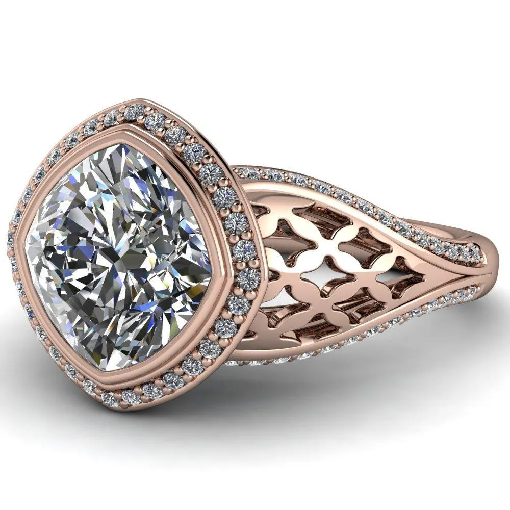 Magda Cushion Center Stone Bezel Halo Engagement Ring