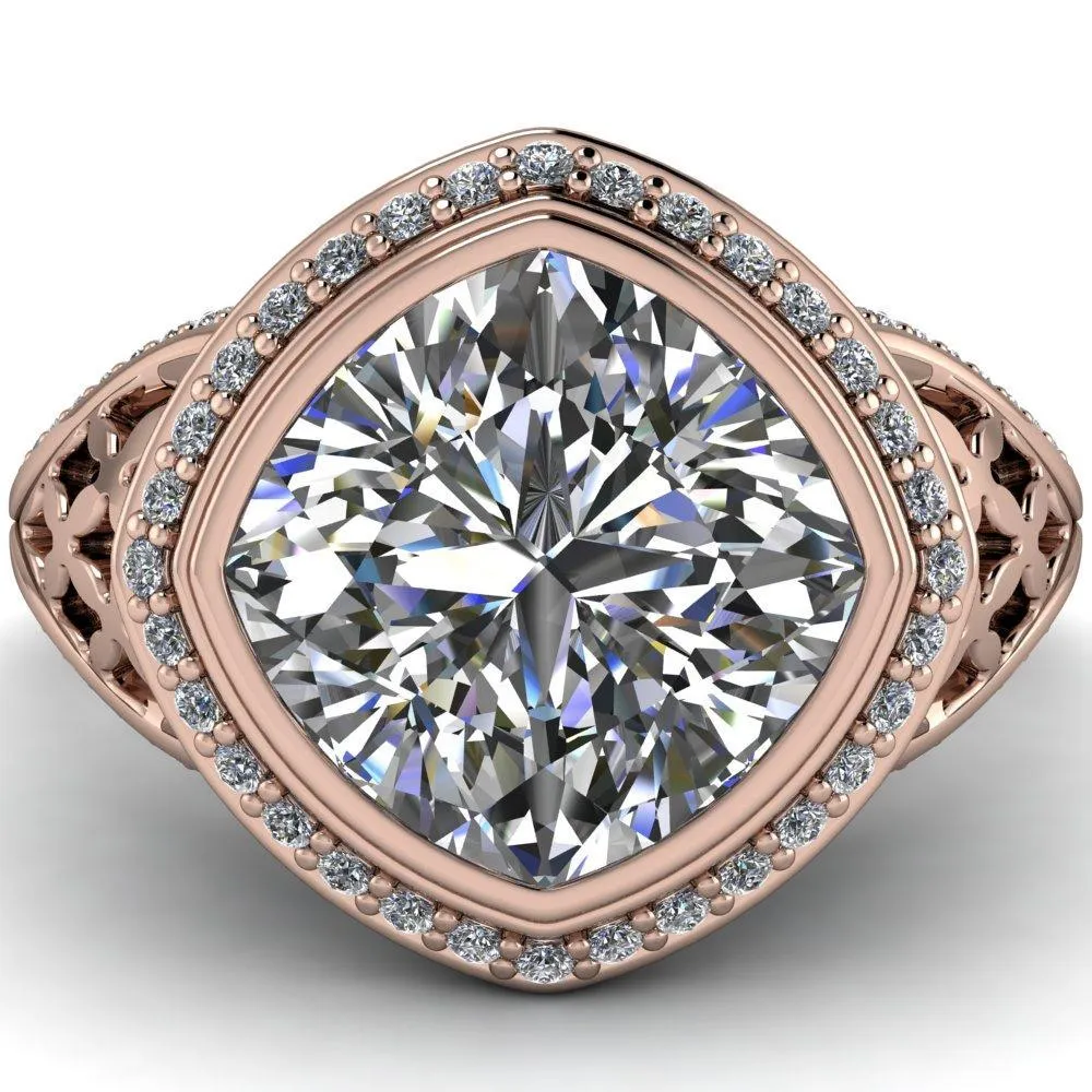 Magda Cushion Center Stone Bezel Halo Engagement Ring