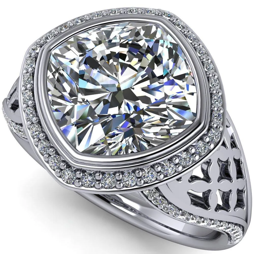 Magda Cushion Center Stone Bezel Halo Engagement Ring