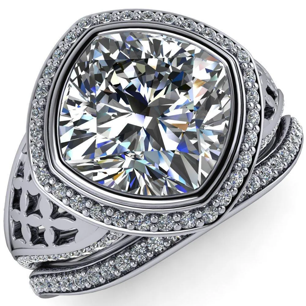 Magda Cushion Center Stone Bezel Halo Engagement Ring