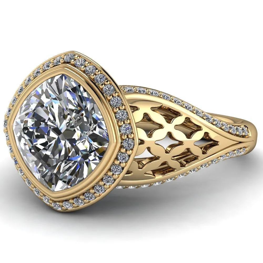 Magda Cushion Center Stone Bezel Halo Engagement Ring