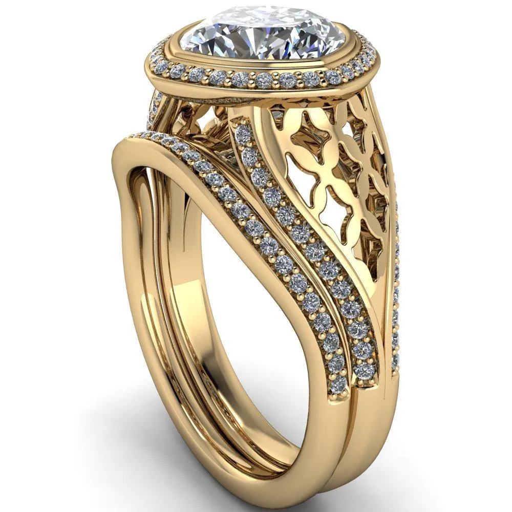 Magda Cushion Center Stone Bezel Halo Engagement Ring