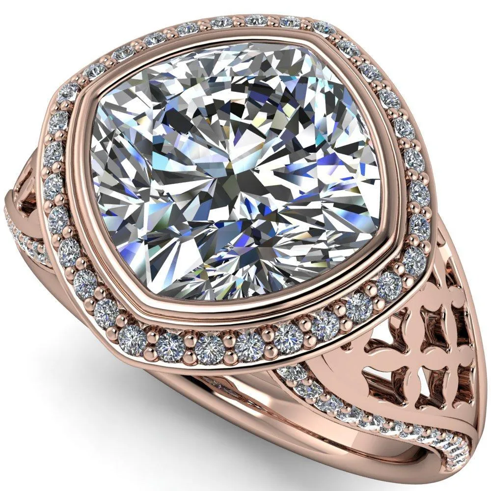Magda Cushion Center Stone Bezel Halo Engagement Ring