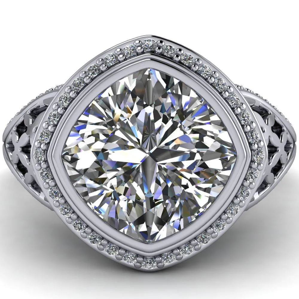 Magda Cushion Center Stone Bezel Halo Engagement Ring