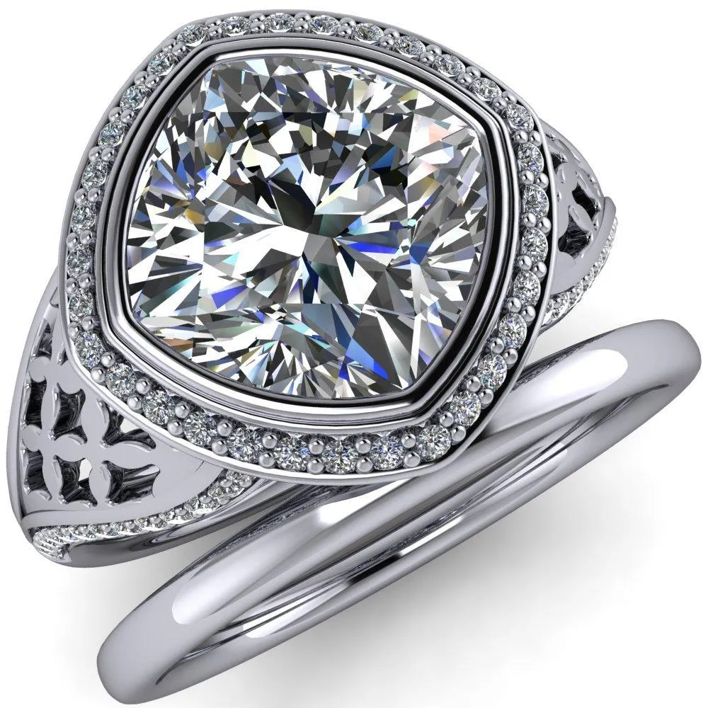 Magda Cushion Center Stone Bezel Halo Engagement Ring