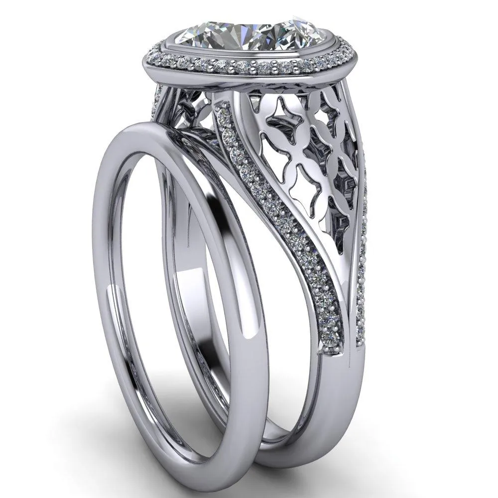 Magda Cushion Center Stone Bezel Halo Engagement Ring