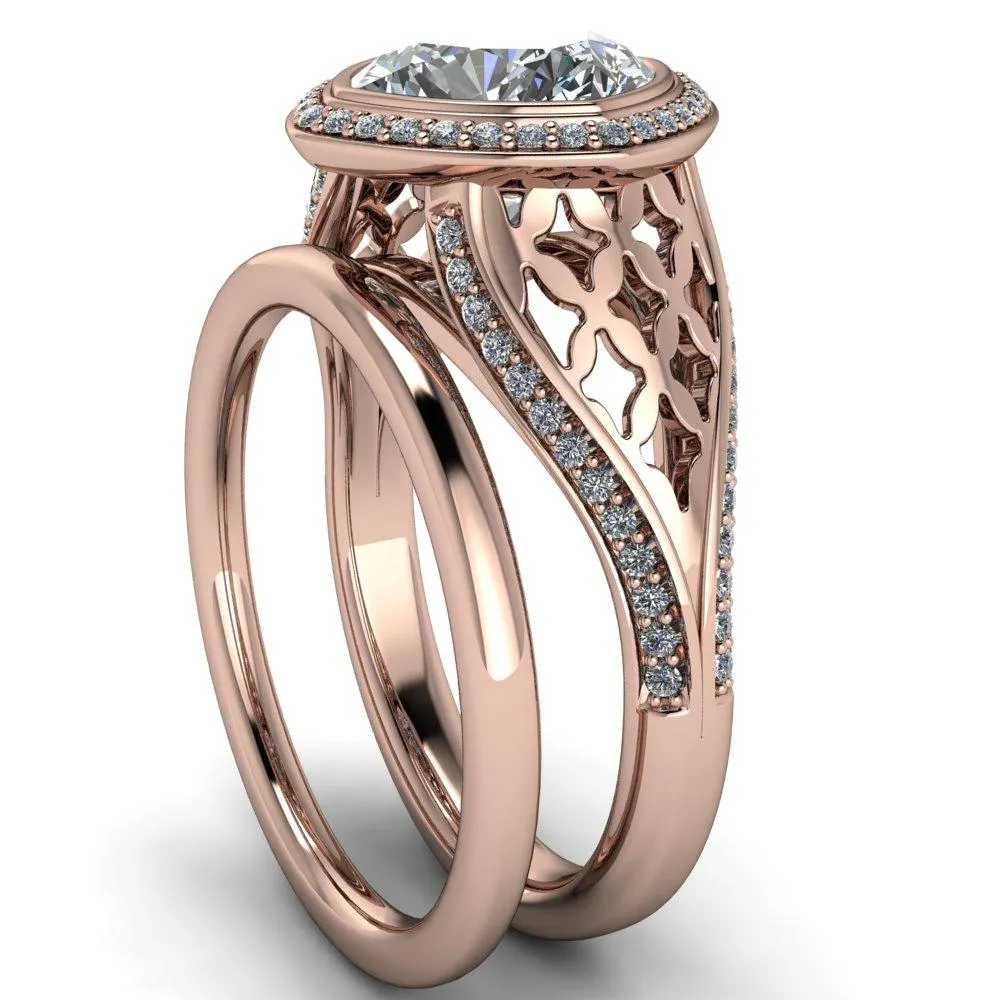 Magda Cushion Center Stone Bezel Halo Engagement Ring