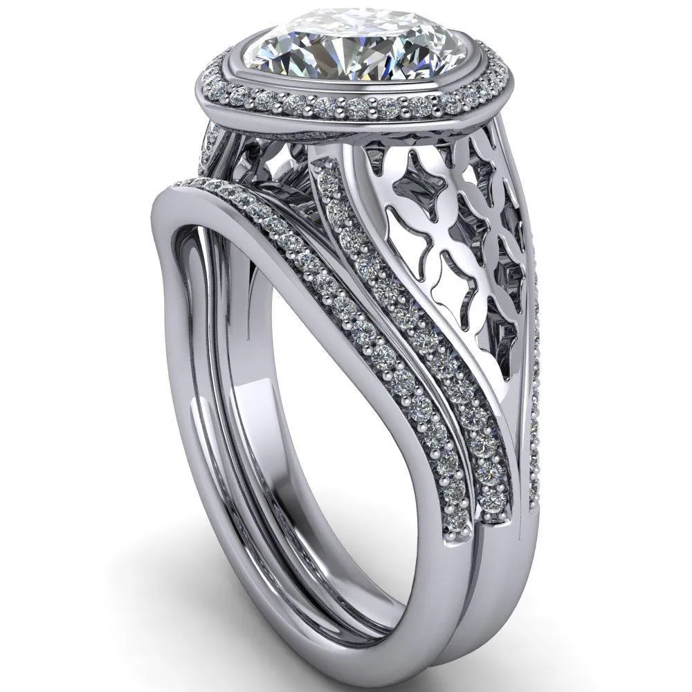Magda Cushion Center Stone Bezel Halo Engagement Ring