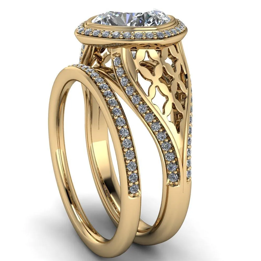 Magda Cushion Center Stone Bezel Halo Engagement Ring