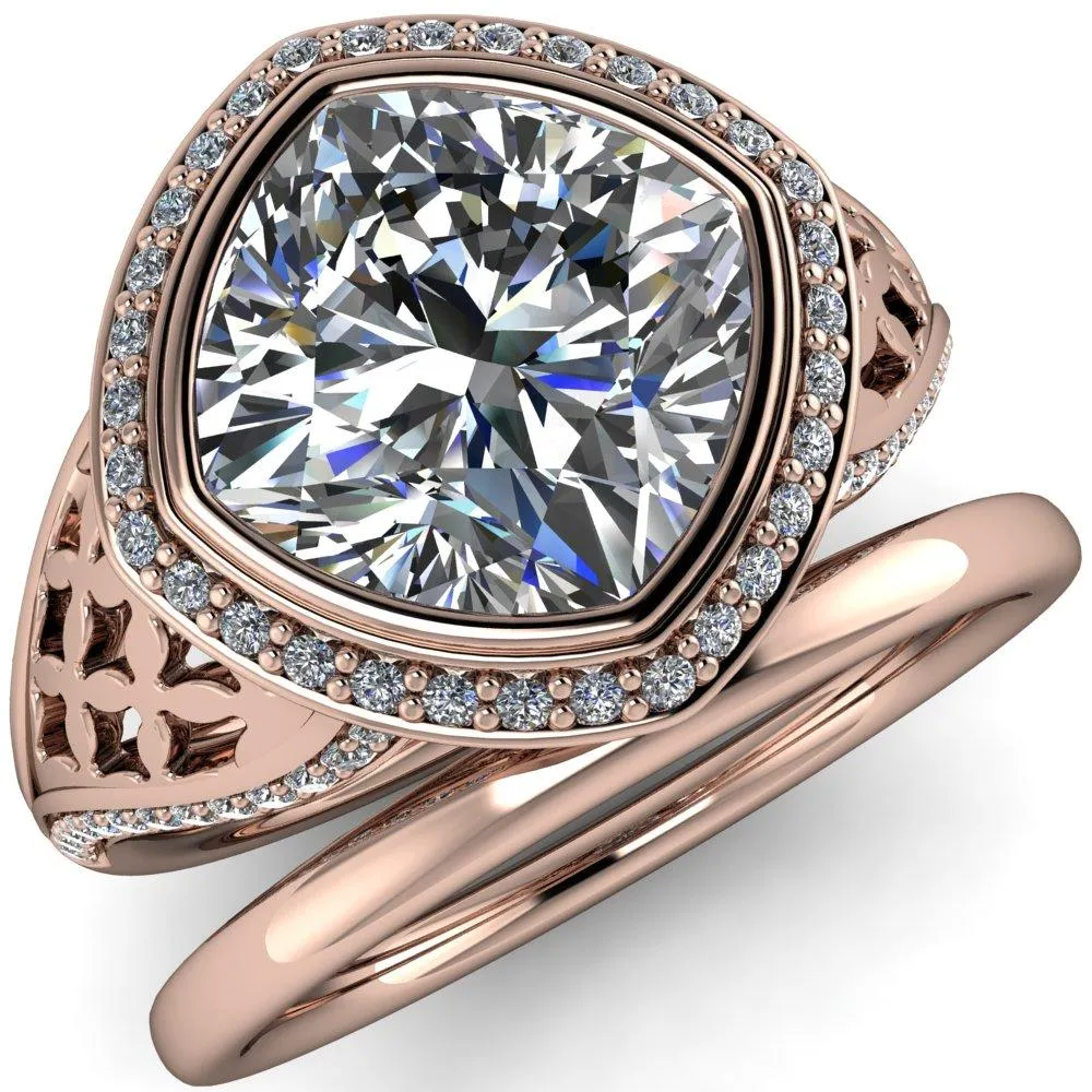 Magda Cushion Center Stone Bezel Halo Engagement Ring
