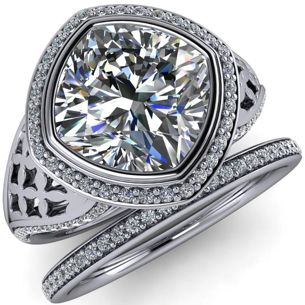 Magda Cushion Center Stone Bezel Halo Engagement Ring