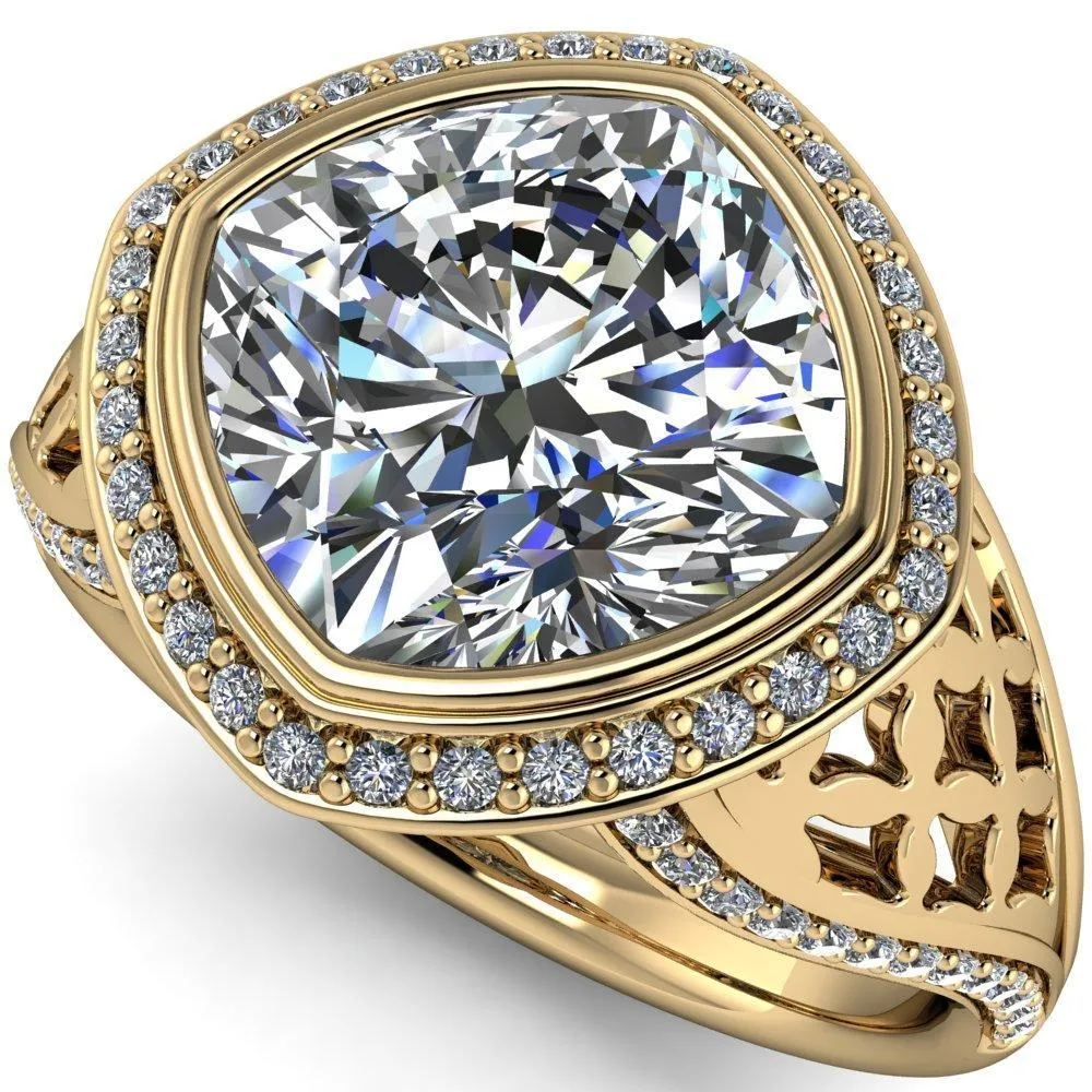 Magda Cushion Center Stone Bezel Halo Engagement Ring