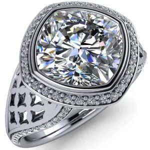 Magda Cushion Center Stone Bezel Halo Engagement Ring