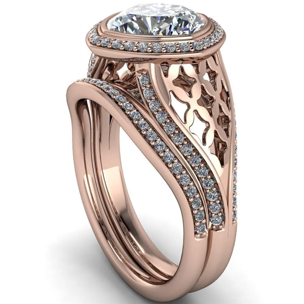 Magda Cushion Center Stone Bezel Halo Engagement Ring