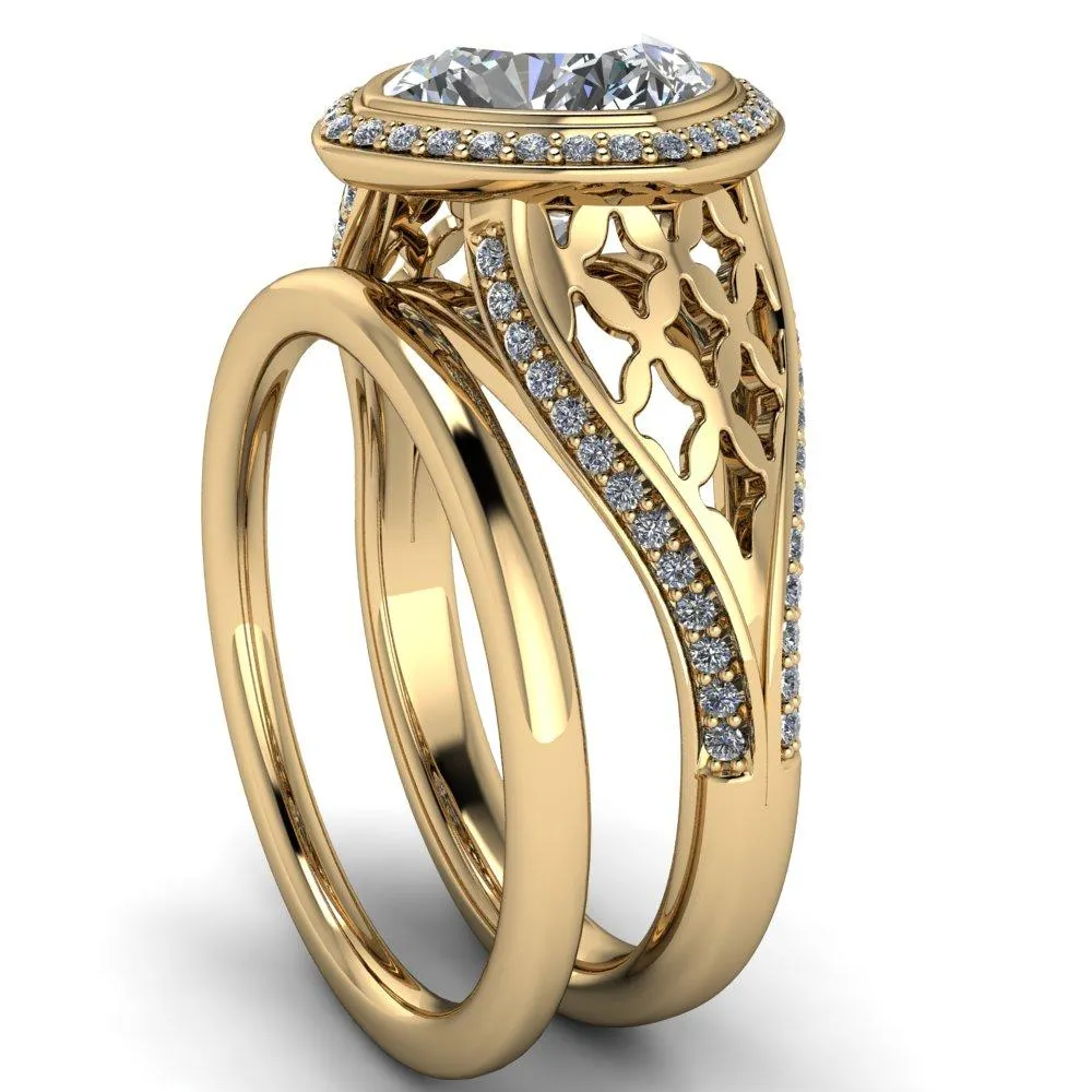 Magda Cushion Center Stone Bezel Halo Engagement Ring