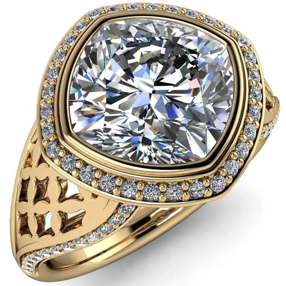 Magda Cushion Center Stone Bezel Halo Engagement Ring