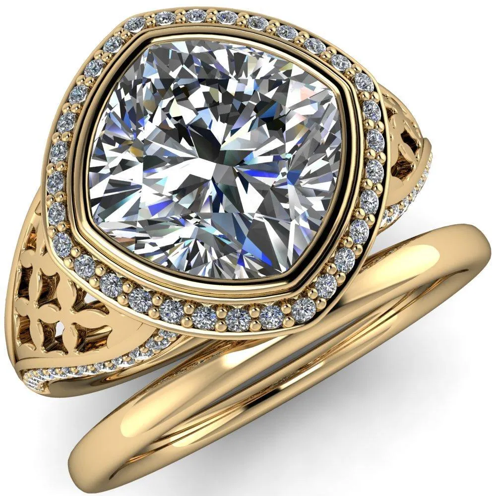 Magda Cushion Center Stone Bezel Halo Engagement Ring